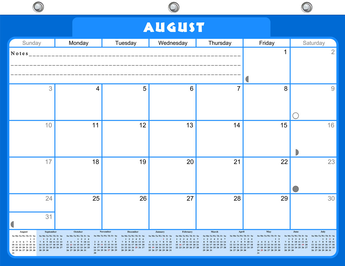 2026 - 2027 Academic Year 12 Months Student Calendar / College Planner for 3-Ring Binder, Desk or Wall -School Supplies - Made in USA -v004
