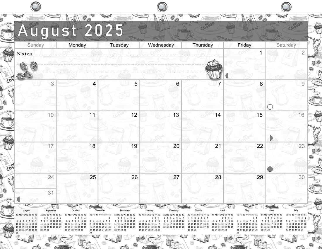 2025 - 2026 Academic Year 12 Months Student Calendar / College Planner for 3-Ring Binder, Desk or Wall -School Supplies - Made in USA - Black&White - (Edition #026)
