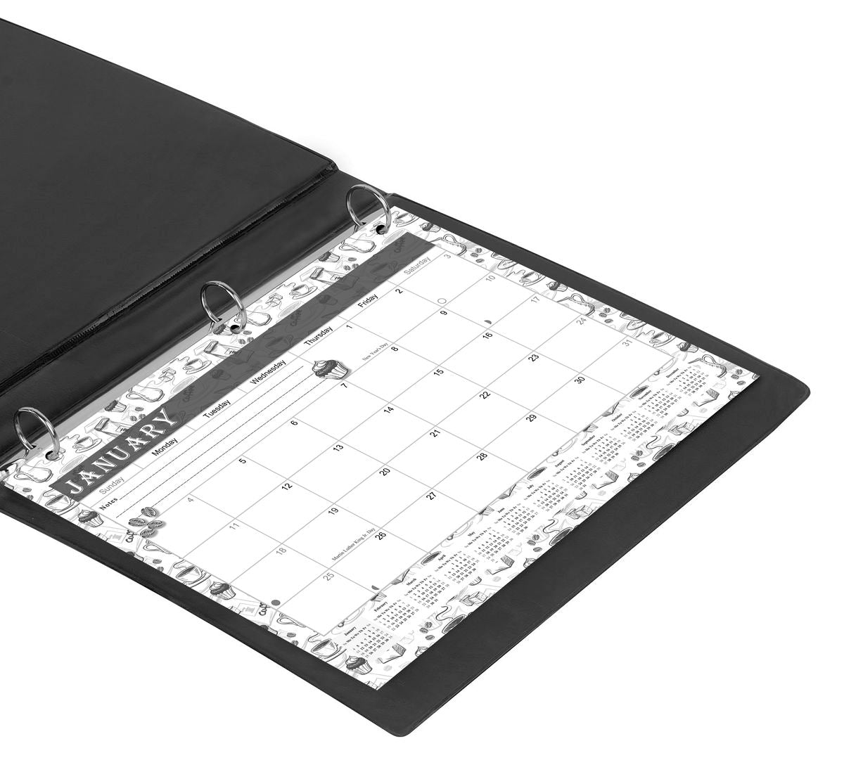 2026 - 2027 Student Calendar/Planner for 3-Ring Binder, Desk, or Wall - Black&White -v030