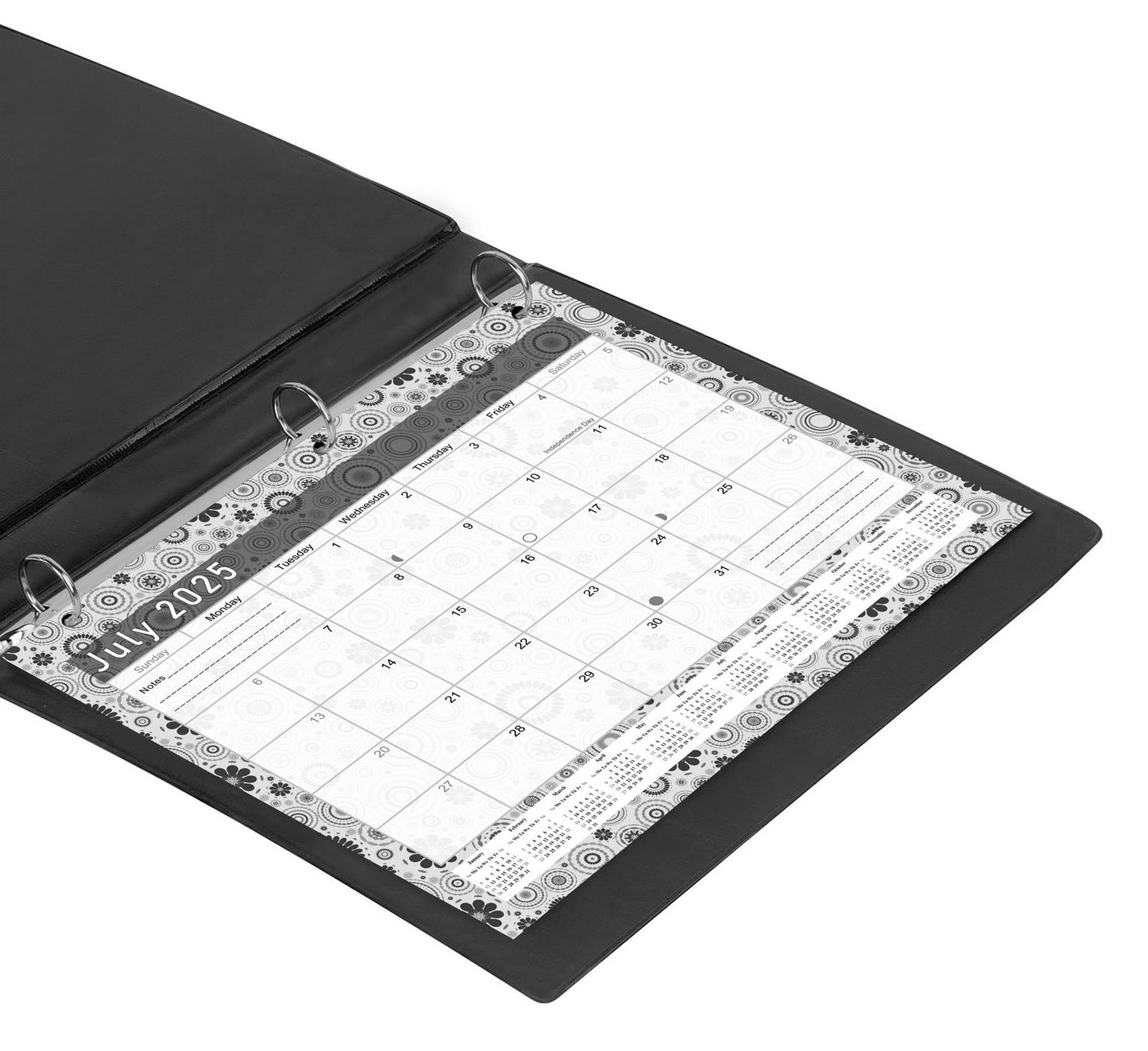2025 - 2026 Student Calendar/Planner for 3-Ring Binder, Desk, or Wall - B&W v020