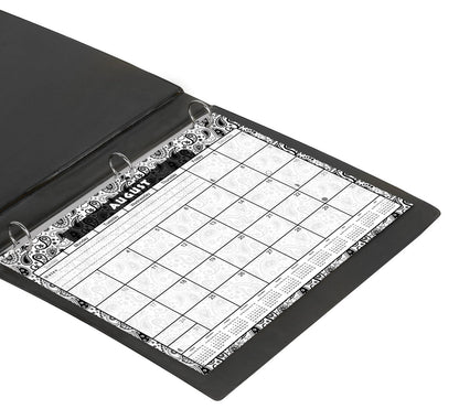 2026 - 2027 Academic Year 12 Months Student Calendar / College Planner for 3-Ring Binder, Desk or Wall -School Supplies - Made in USA - (Black & White Paisley Edition #010)