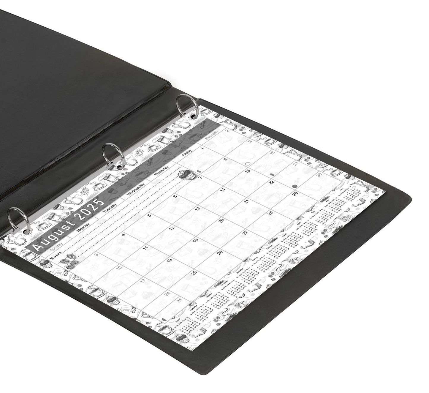 2025 - 2026 Academic Year 12 Months Student Calendar / College Planner for 3-Ring Binder, Desk or Wall -School Supplies - Made in USA - Black&White - (Edition #026)