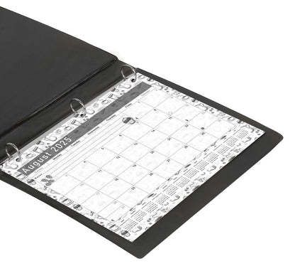 2025 - 2026 Academic Year 12 Months Student Calendar / College Planner for 3-Ring Binder, Desk or Wall -School Supplies - Made in USA - Black&White - (Edition #026)