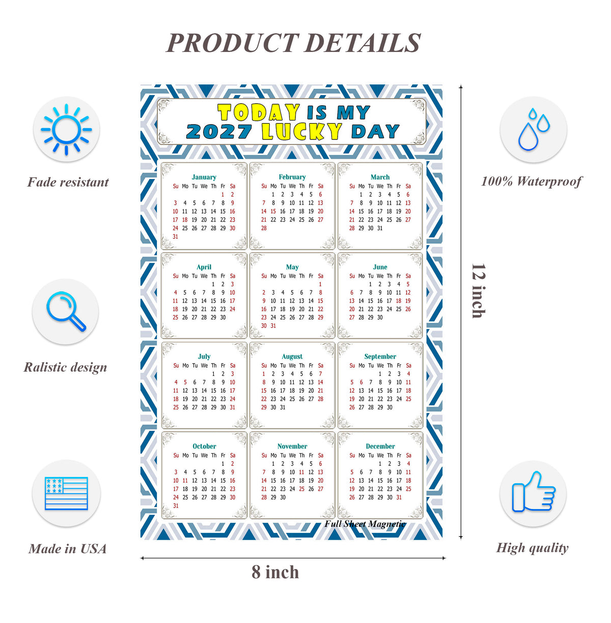 2027 Peel & Stick Calendar - Today is my Lucky Day Removable - 038