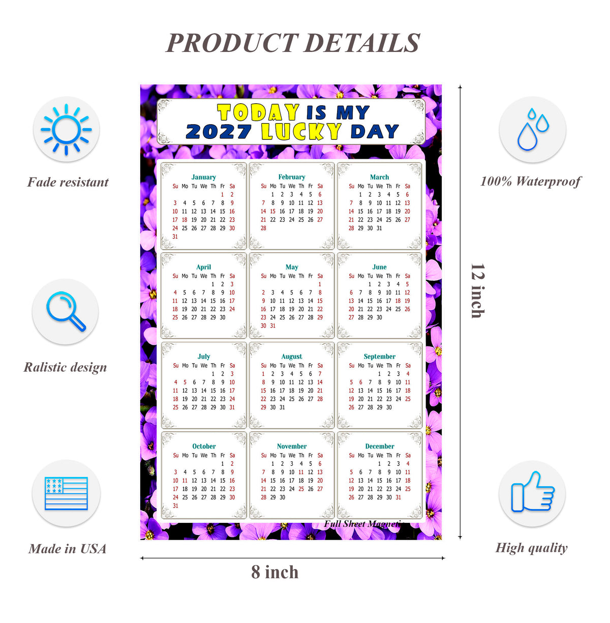 2027 Peel & Stick Calendar - Today is my Lucky Day Removable - 026