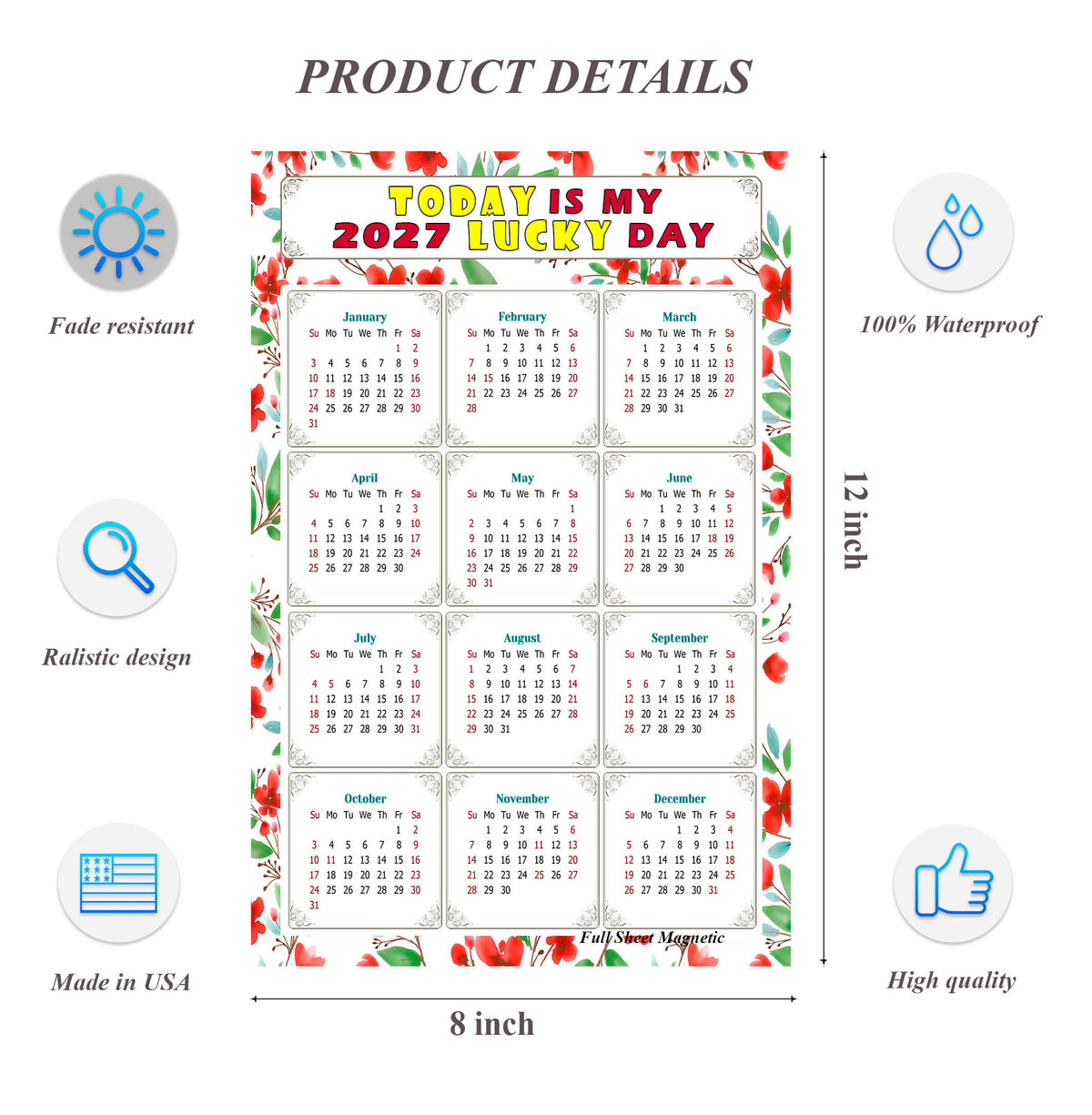 2027 Peel & Stick Calendar - Today is my Lucky Day Removable - 020