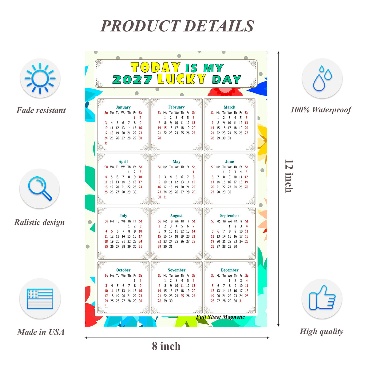 2027 Peel & Stick Calendar - Today is my Lucky Day Removable - 02