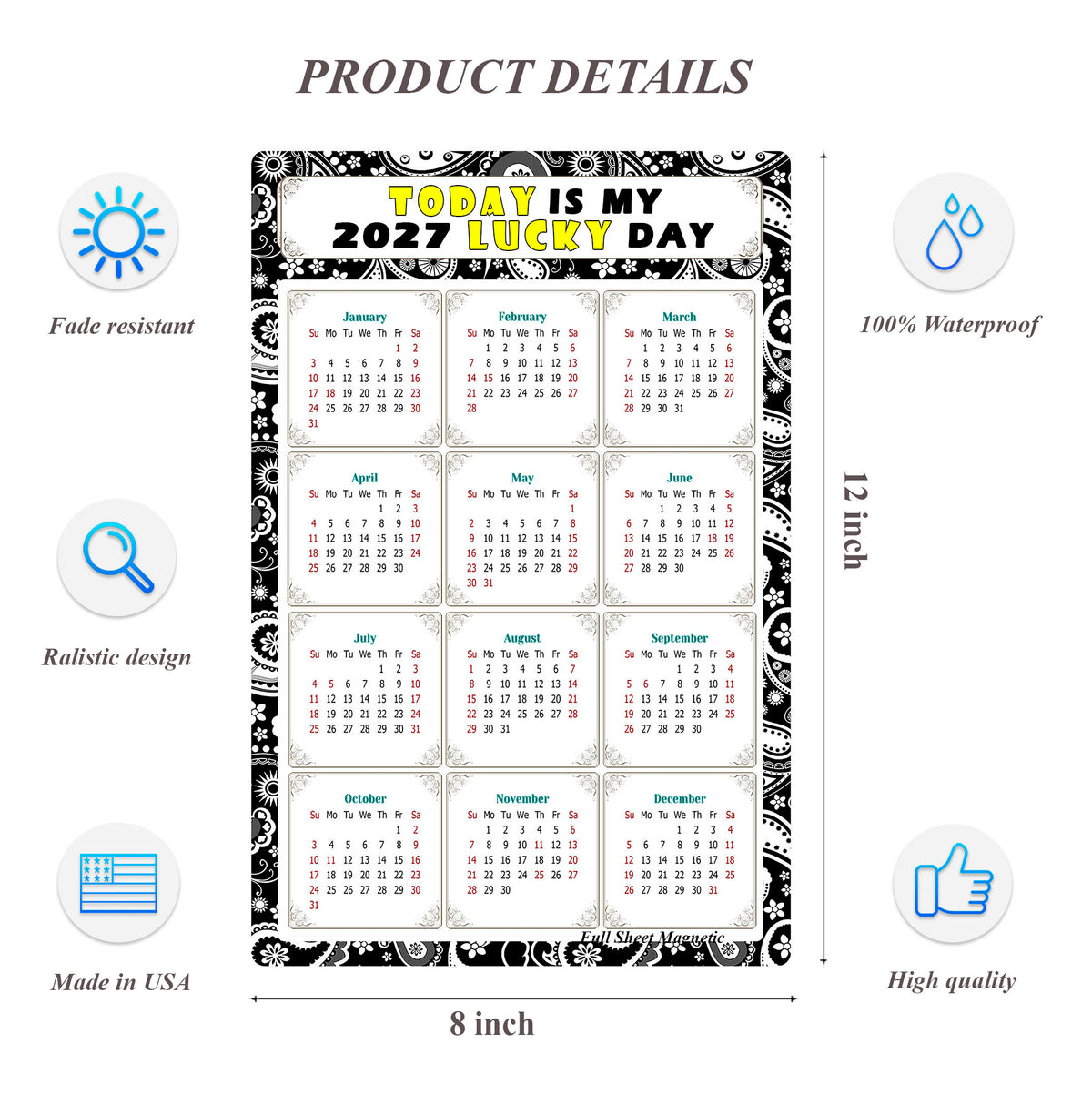 2027 Peel & Stick Calendar - Today is my Lucky Day Removable - 011