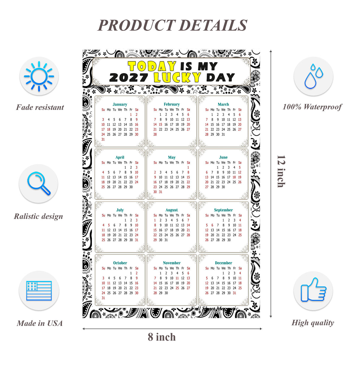 2027 Peel & Stick Calendar - Today is my Lucky Day Removable - 040