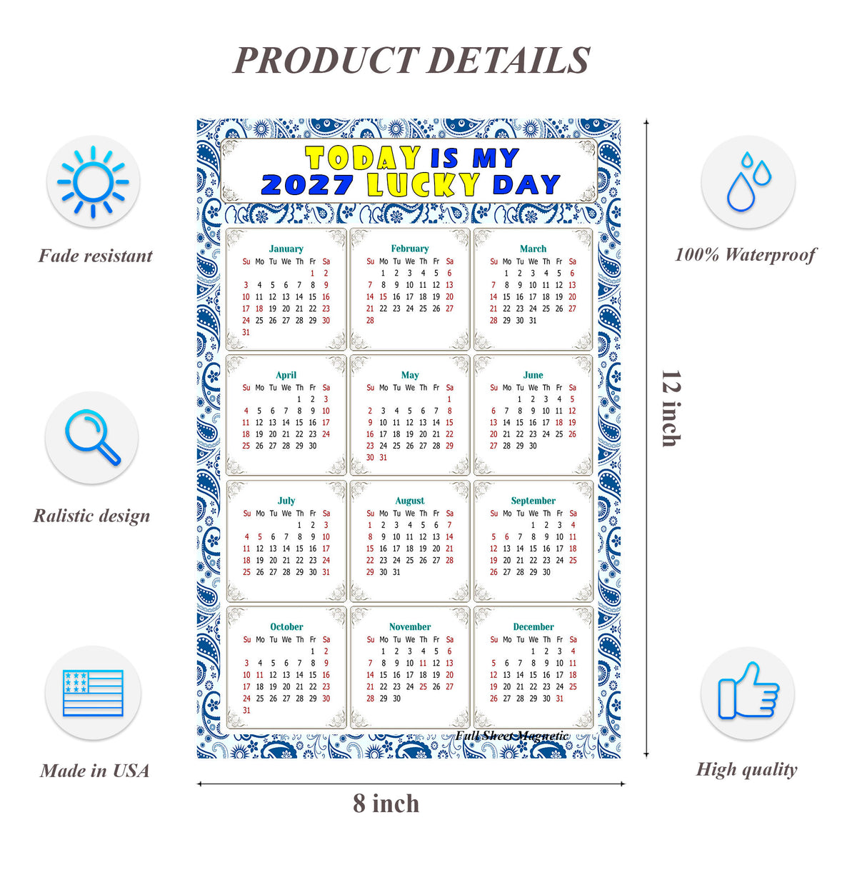 2027 Peel & Stick Calendar - Today is my Lucky Day Removable - 044