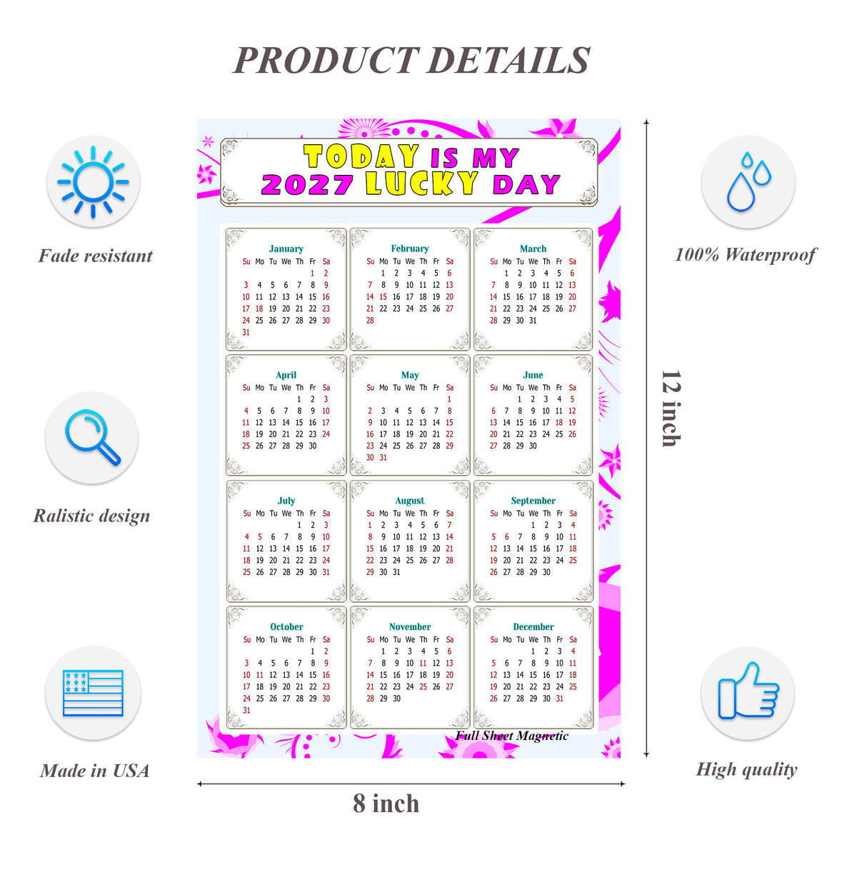 2027 Peel & Stick Calendar - Today is my Lucky Day Removable - 04