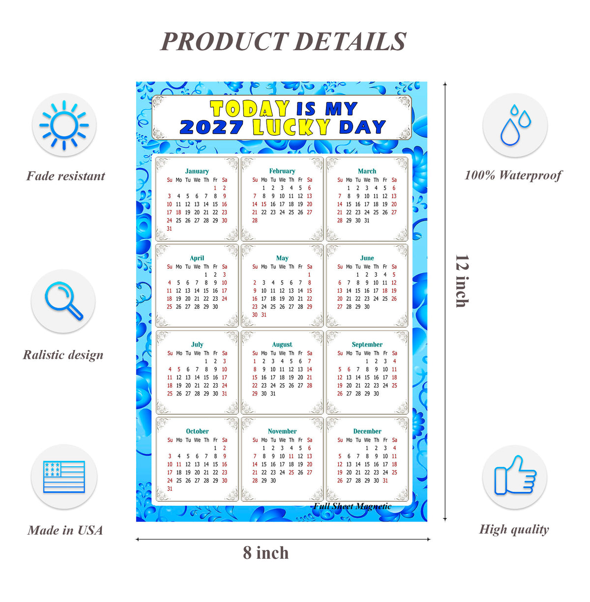 2027 Peel & Stick Calendar - Today is my Lucky Day Removable - 041