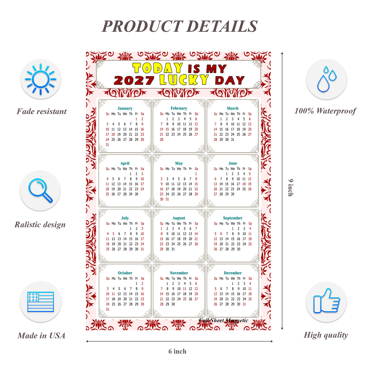 2027 Peel & Stick Calendar - Today is my Lucky Day Removable - 03