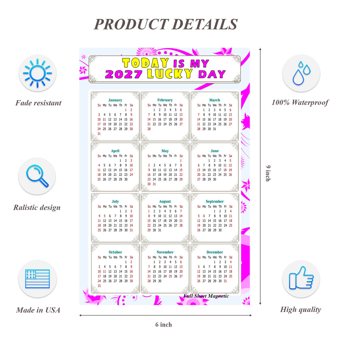 2027 Peel & Stick Calendar - Today is my Lucky Day Removable - 04