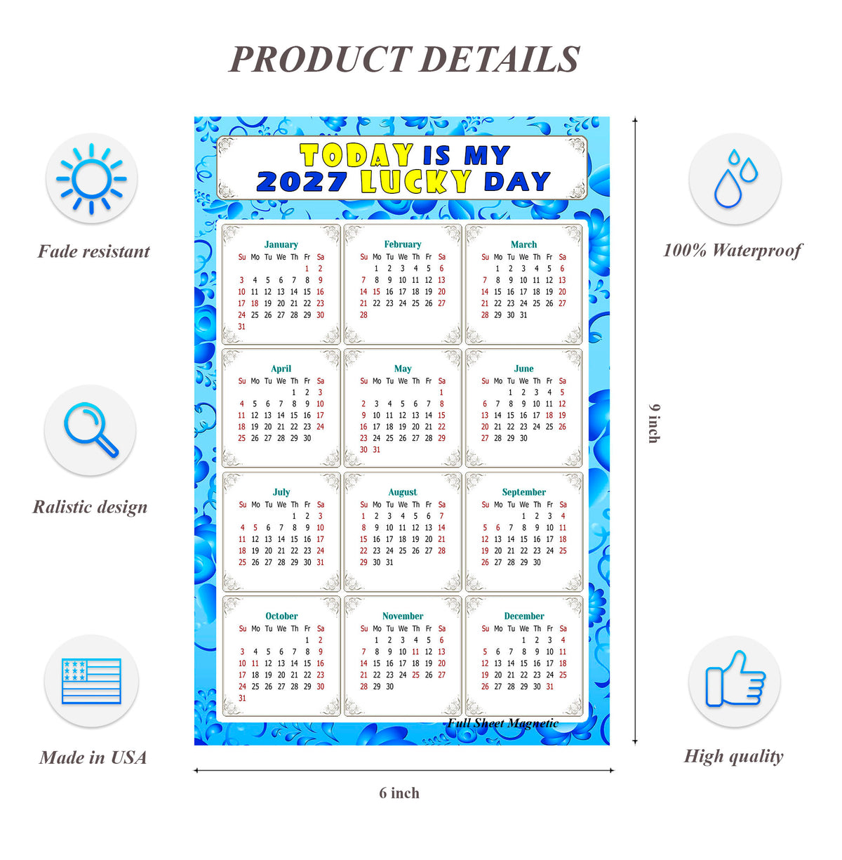 2027 Peel & Stick Calendar - Today is my Lucky Day Removable - 041