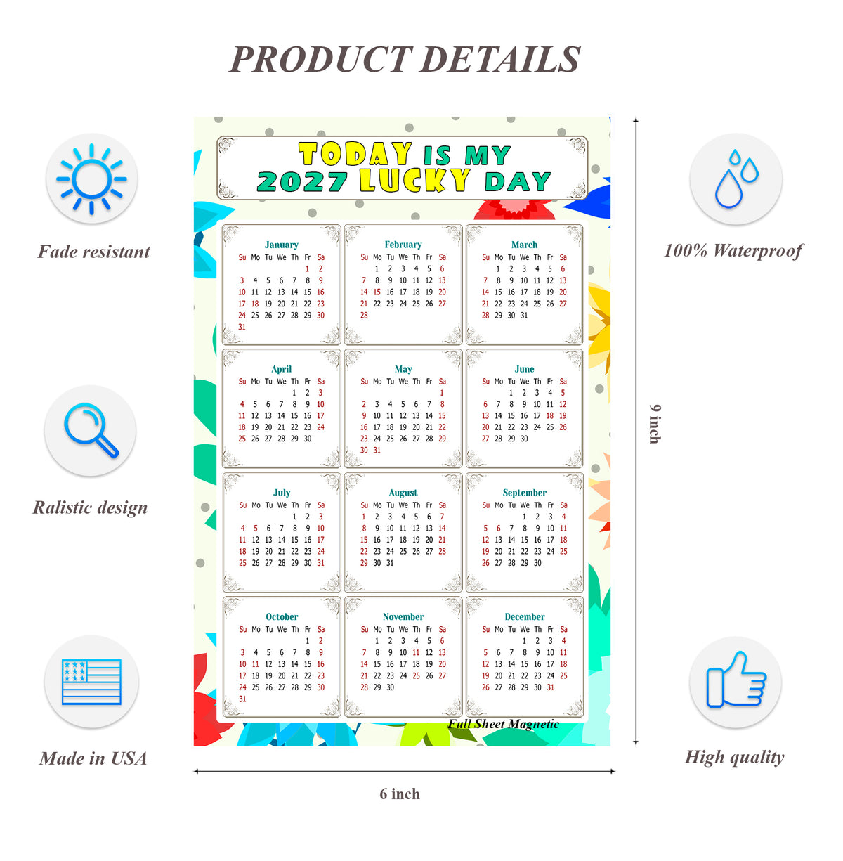 2027 Peel & Stick Calendar - Today is my Lucky Day Removable - 02