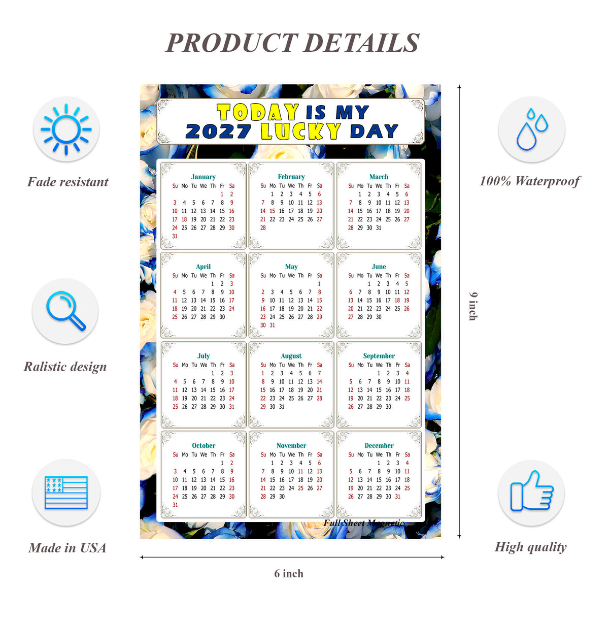 2027 Peel & Stick Calendar - Today is my Lucky Day Removable - 025