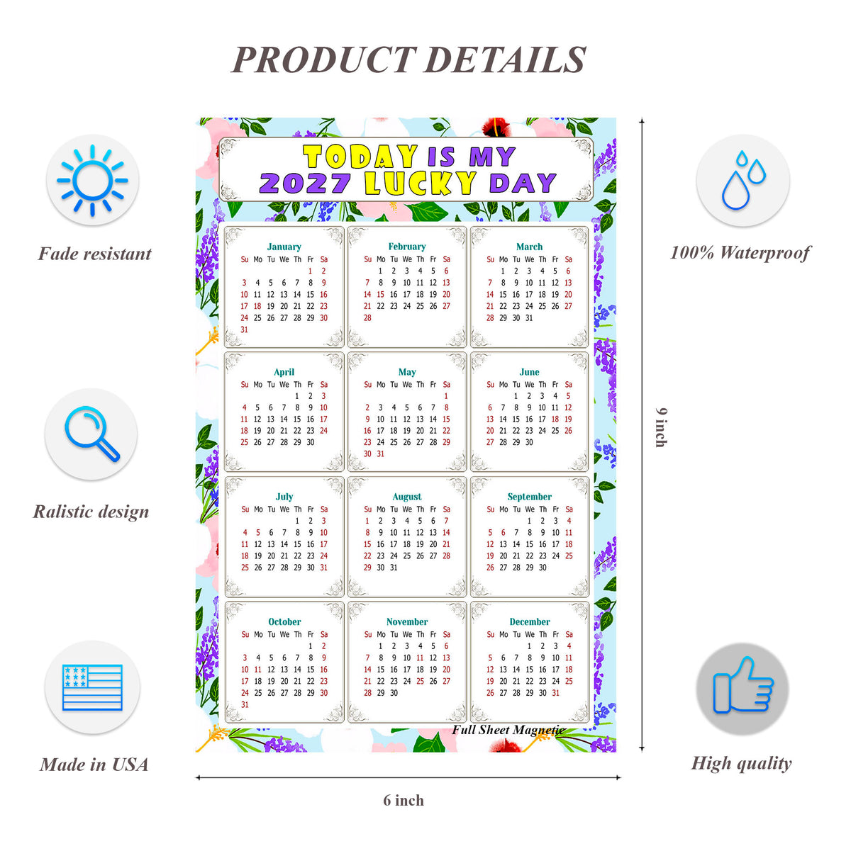 2027 Peel & Stick Calendar - Today is my Lucky Day Removable - 016
