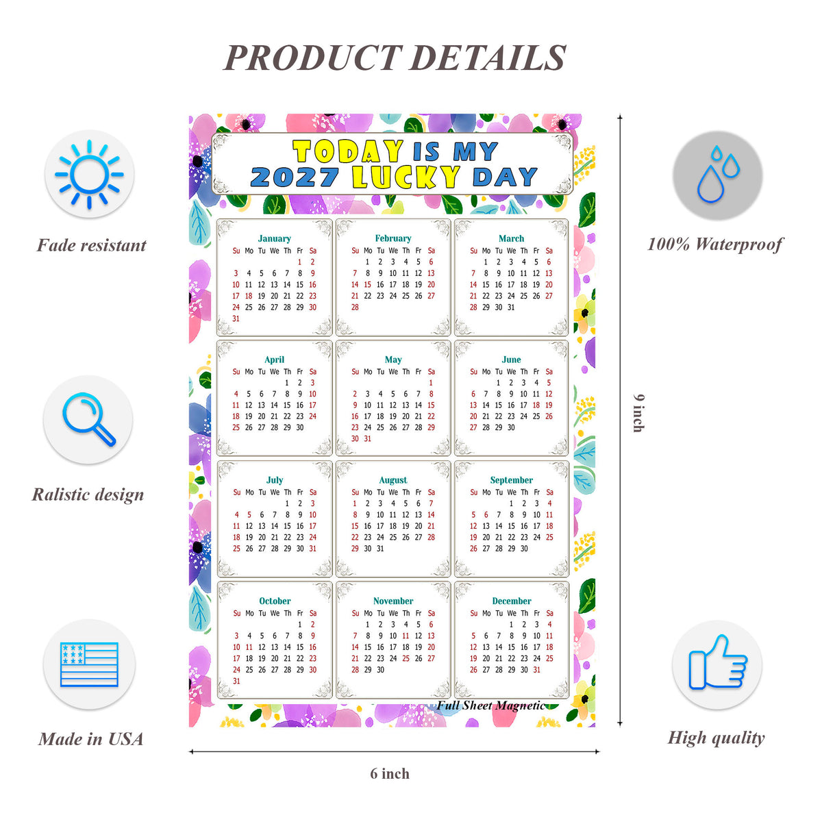 2027 Peel & Stick Calendar - Today is my Lucky Day Removable - 015