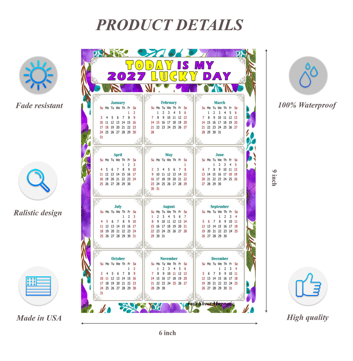 2027 Peel & Stick Calendar - Today is my Lucky Day Removable - 024