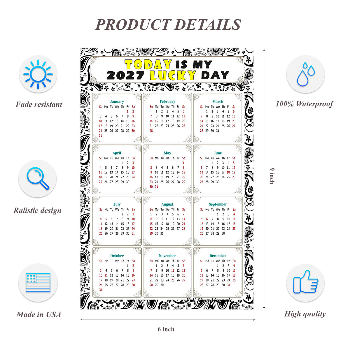 2027 Peel & Stick Calendar - Today is my Lucky Day Removable - 040