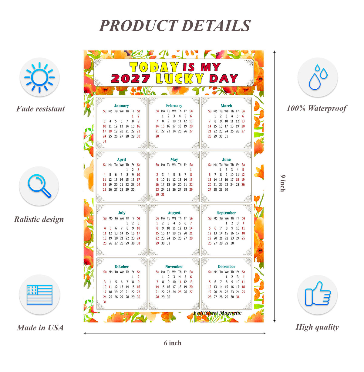 2027 Peel & Stick Calendar - Today is my Lucky Day Removable - 021