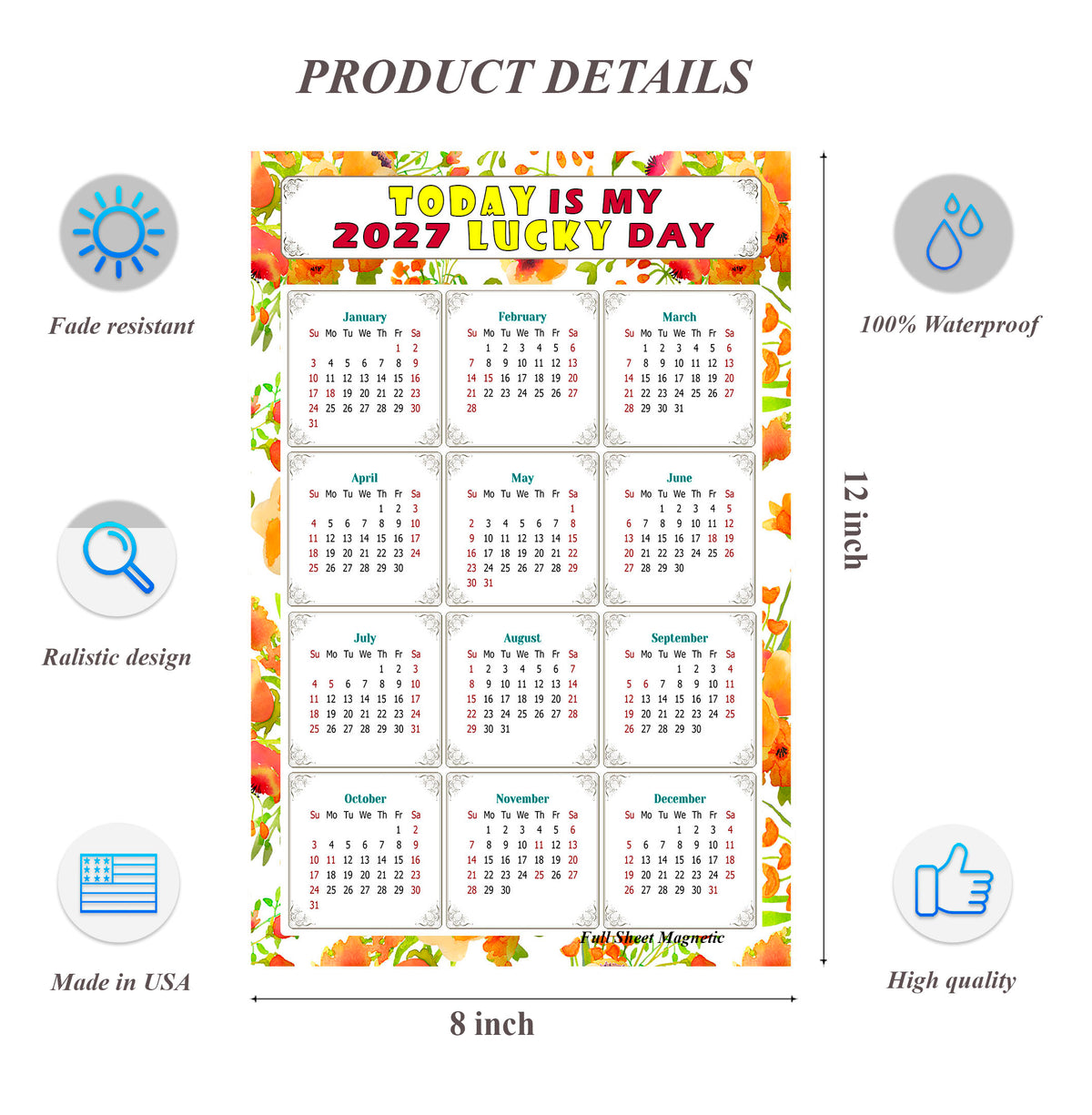 2027 Peel & Stick Calendar - Today is my Lucky Day Removable - 021