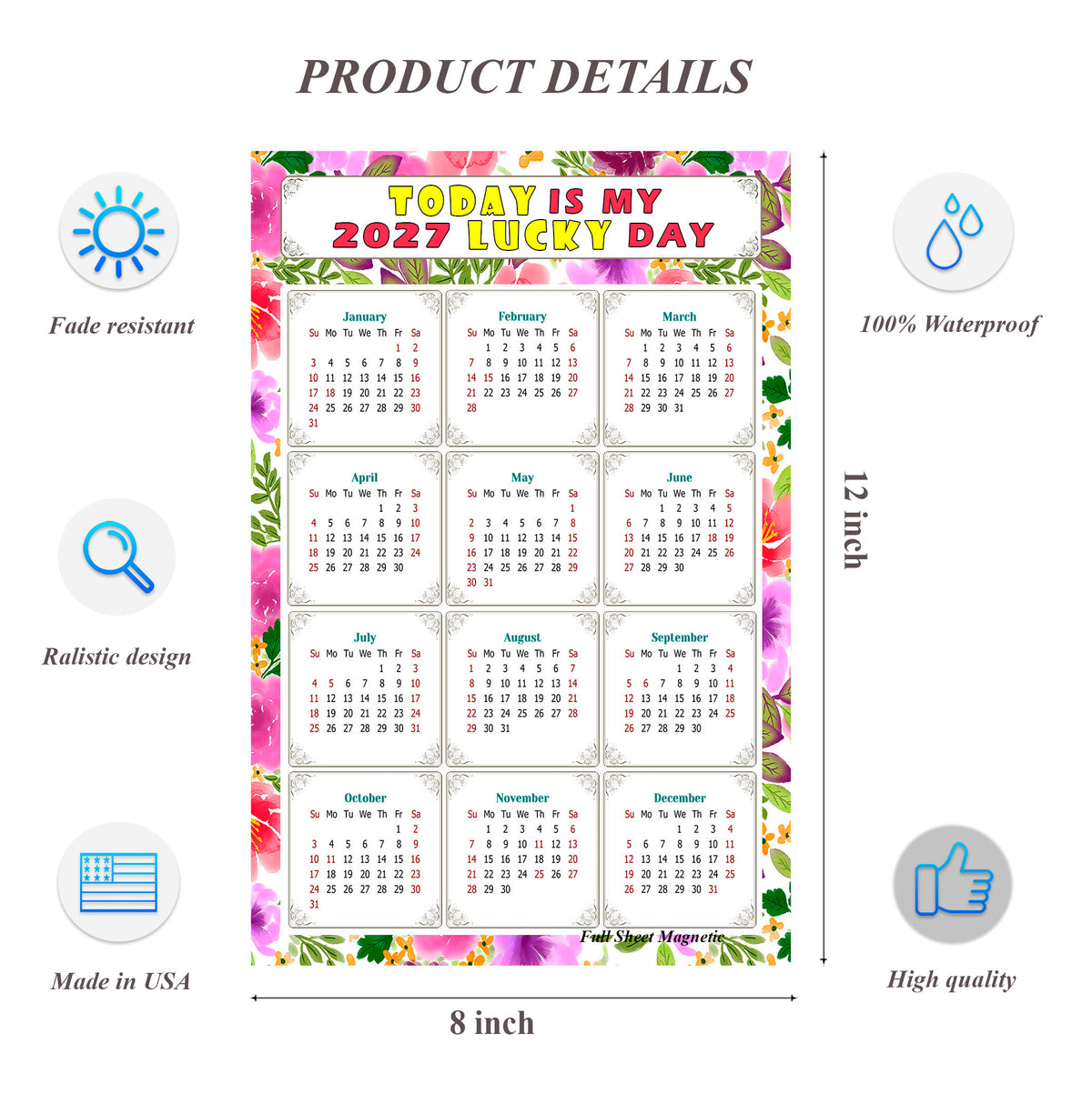 2027 Peel & Stick Calendar - Today is my Lucky Day Removable - 023