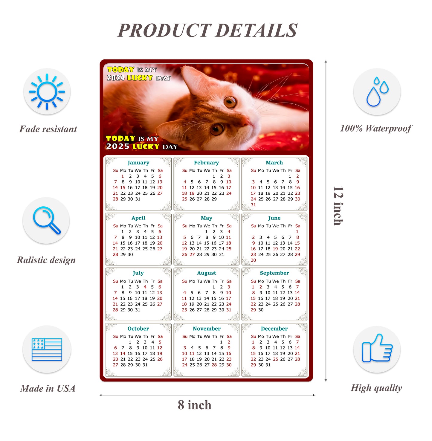 2025 Peel & Stick Calendar - Today is my Lucky Day Removable - Cat 07 (12"x 8")