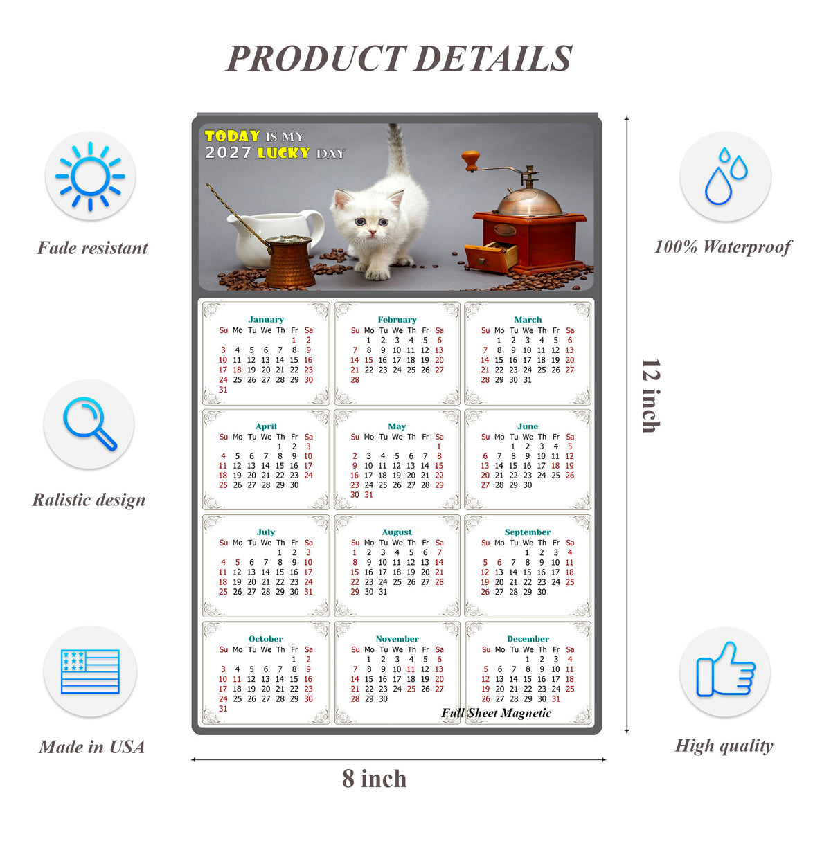 2027 Peel & Stick Calendar - Today is my Lucky Day Removable - Cat 019 (12"x 8")