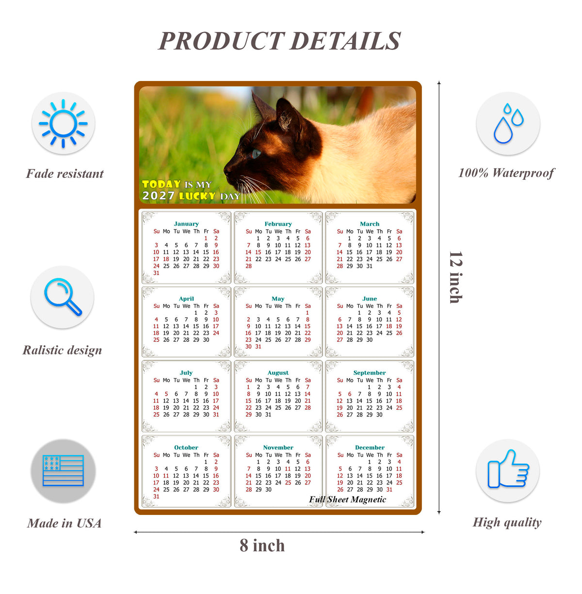 2027 Peel & Stick Calendar - Today is my Lucky Day Removable - Cat 03 (12"x 8")