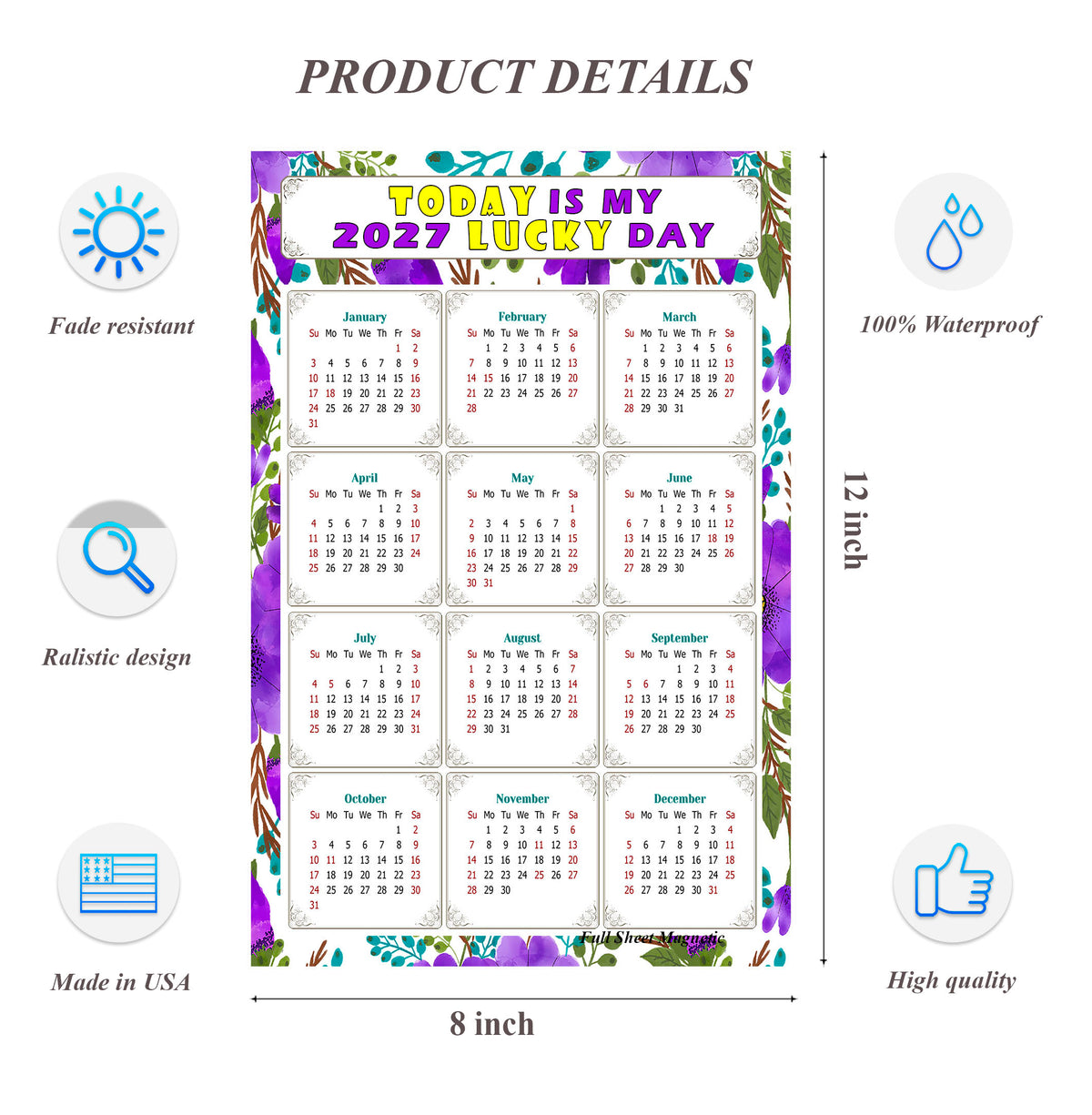 2027 Peel & Stick Calendar - Today is my Lucky Day Removable - 024