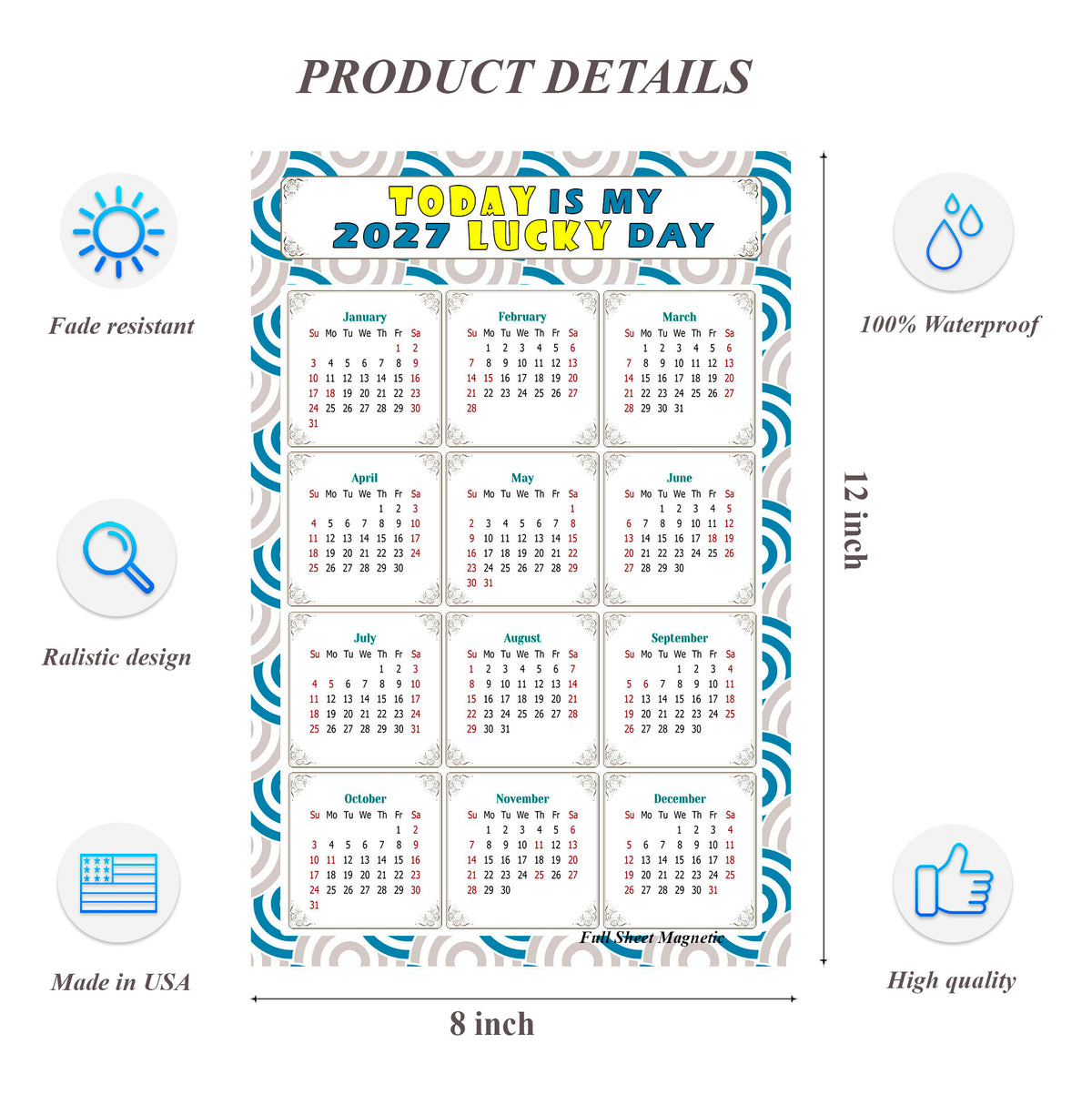 2027 Peel & Stick Calendar - Today is my Lucky Day Removable - 033