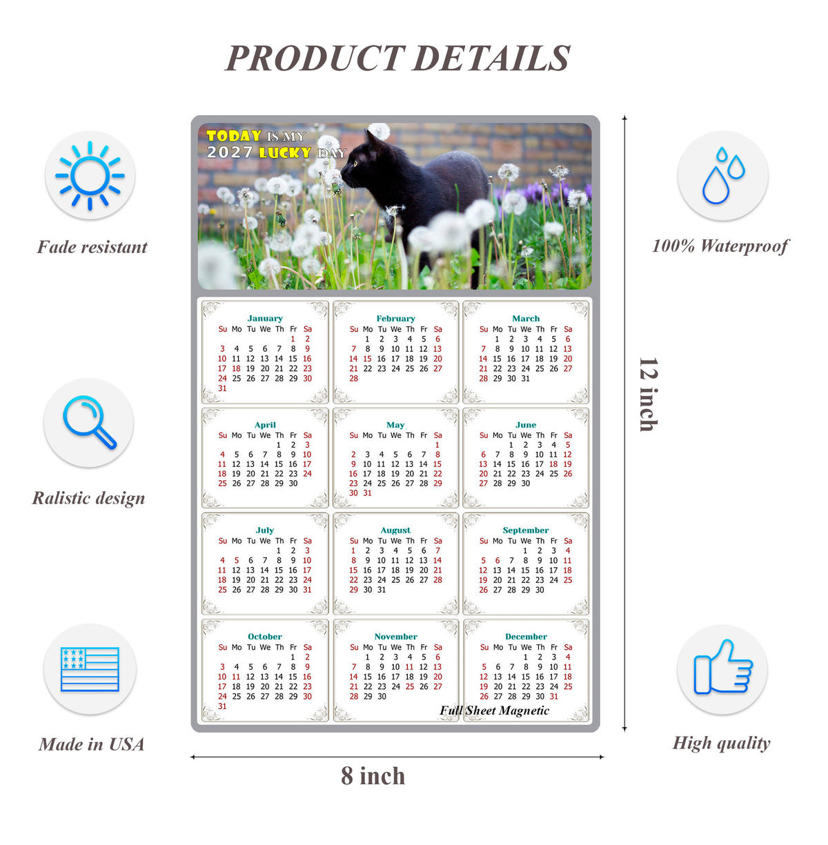 2027 Peel & Stick Calendar - Today is my Lucky Day Removable - Cat 05 (12"x 8")