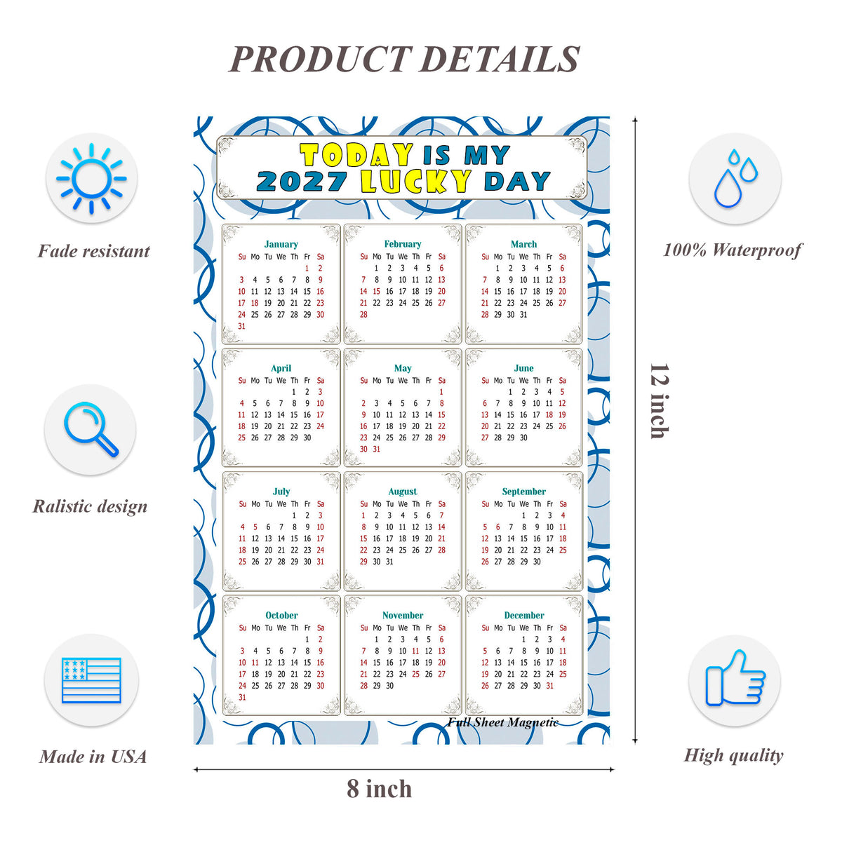 2027 Peel & Stick Calendar - Today is my Lucky Day Removable - 034