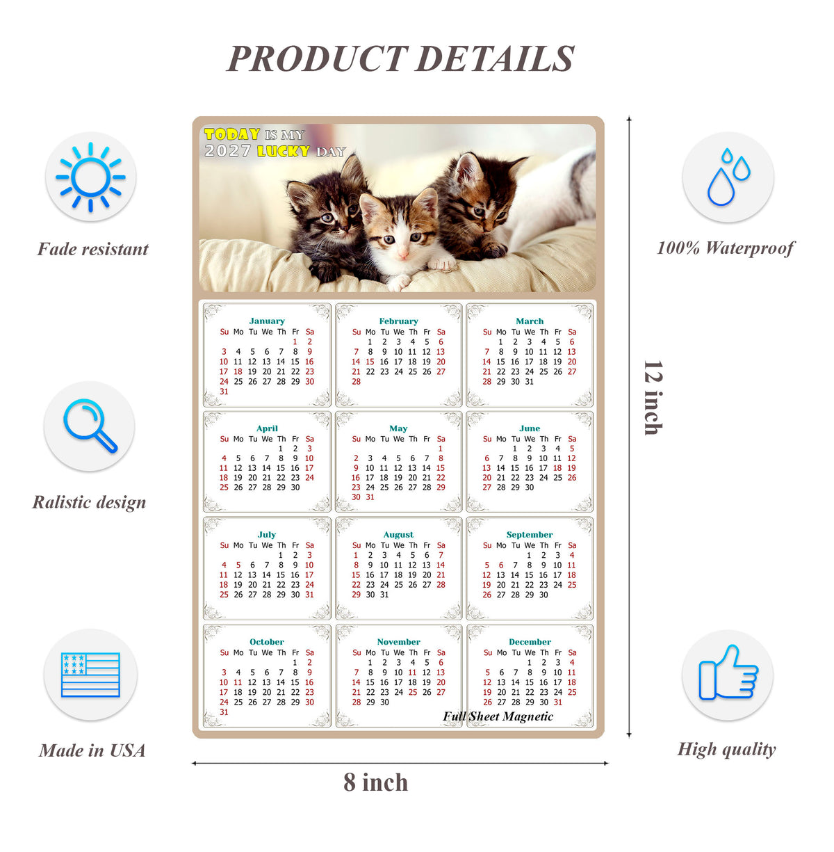 2027 Peel & Stick Calendar - Today is my Lucky Day Removable - Cat 021 (12"x 8")