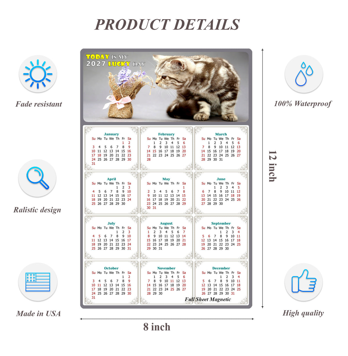 2027 Peel & Stick Calendar - Today is my Lucky Day Removable - Cat 025 (12"x 8")