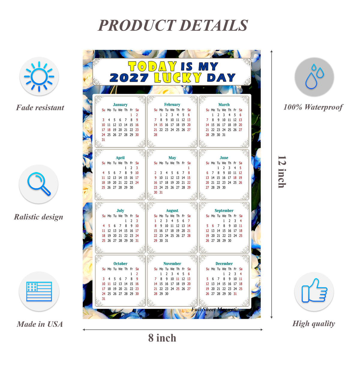 2027 Peel & Stick Calendar - Today is my Lucky Day Removable - 025