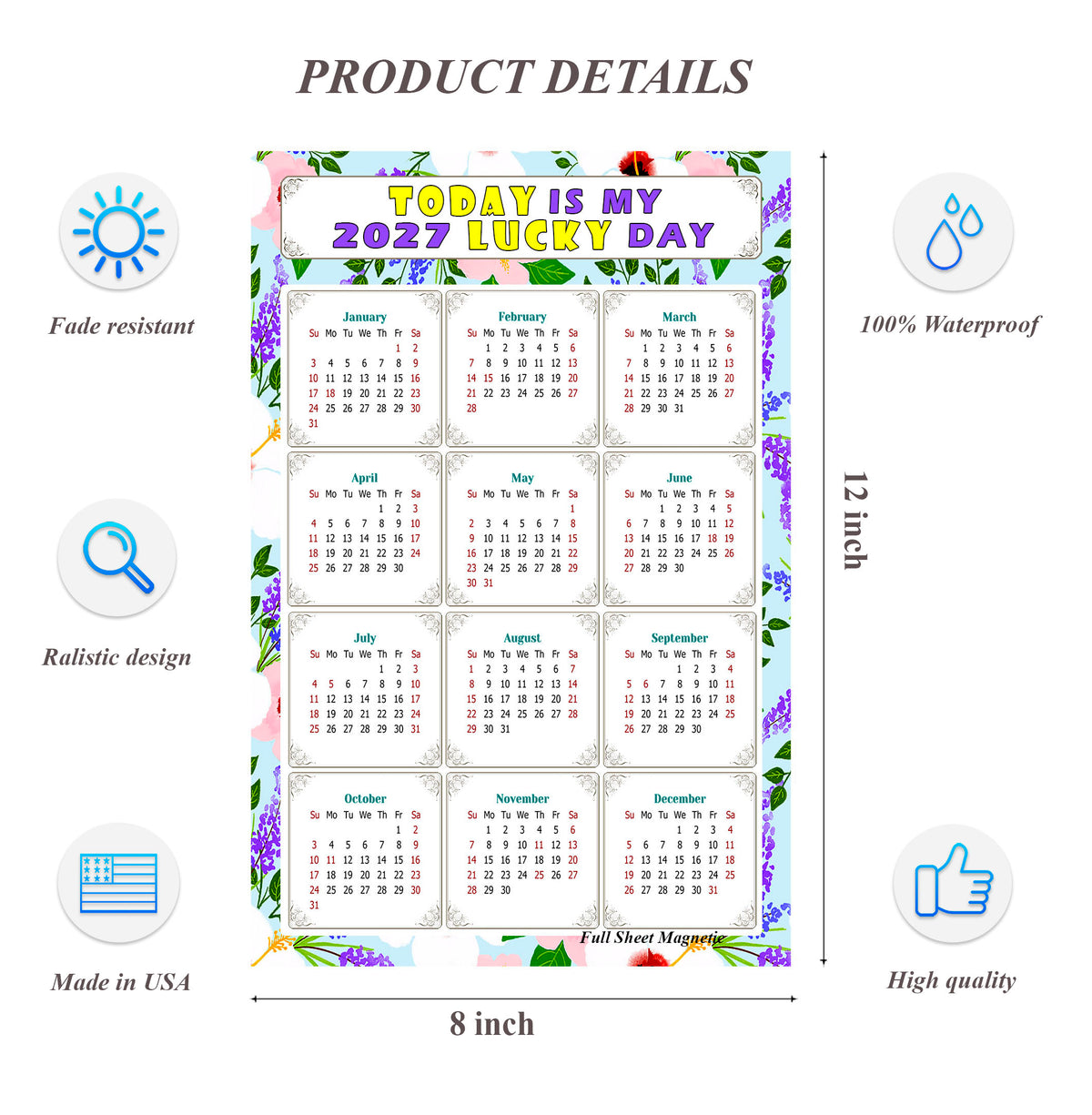 2027 Peel & Stick Calendar - Today is my Lucky Day Removable - 016