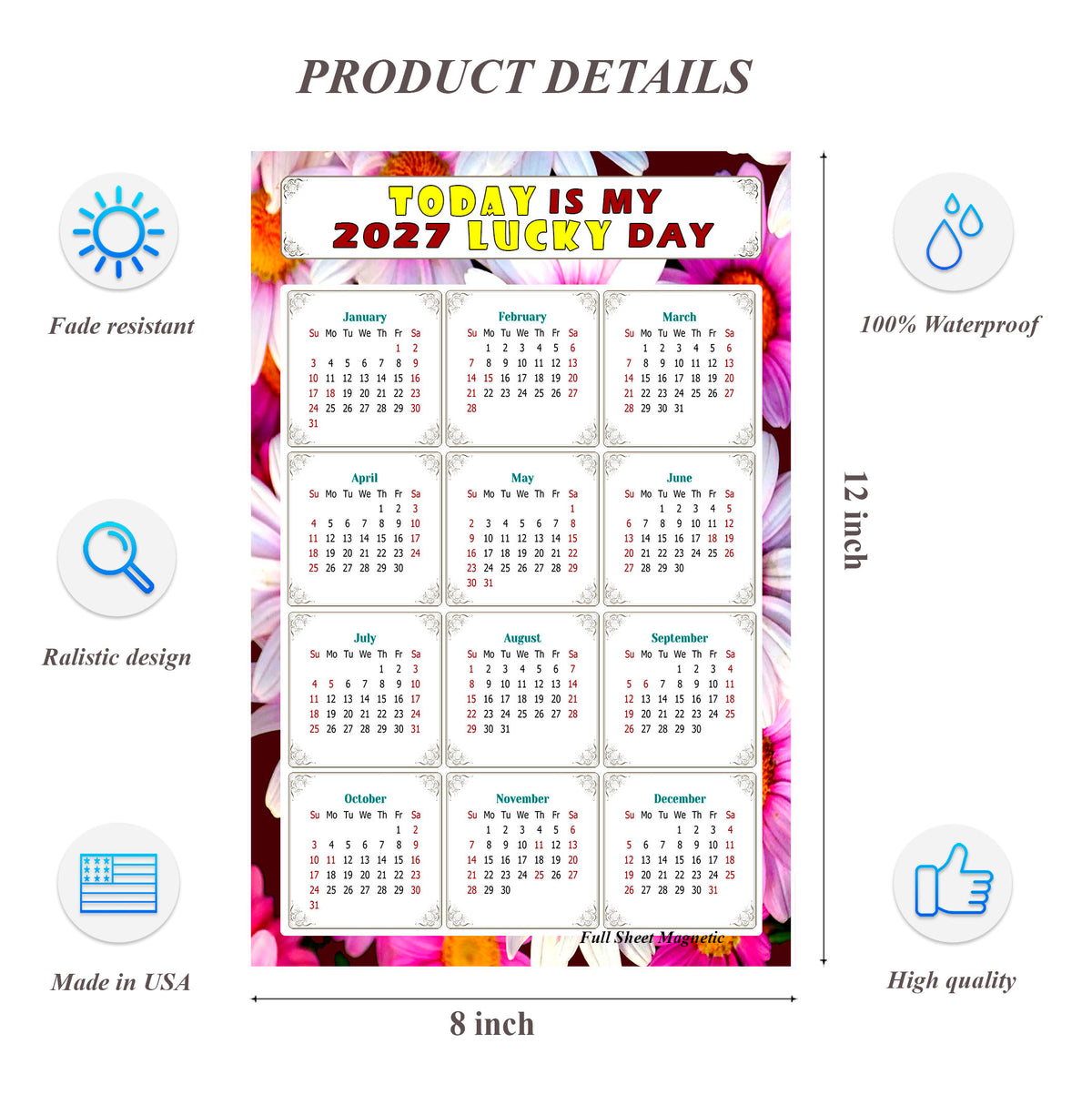 2027 Peel & Stick Calendar - Today is my Lucky Day Removable - 032