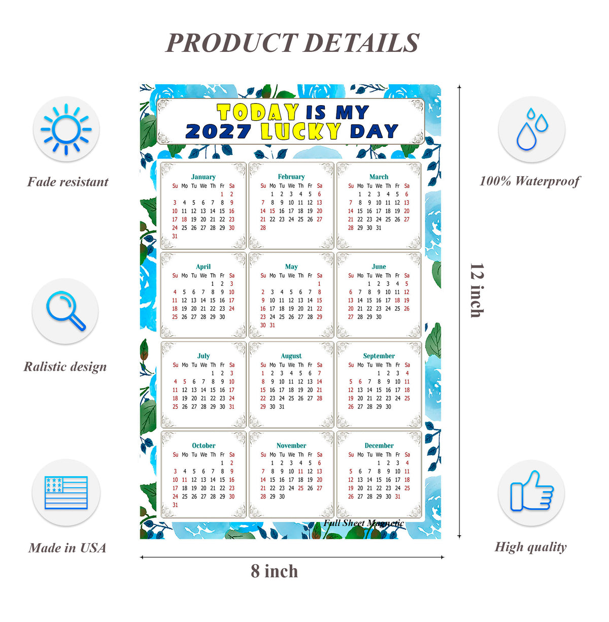 2027 Peel & Stick Calendar - Today is my Lucky Day Removable - 013