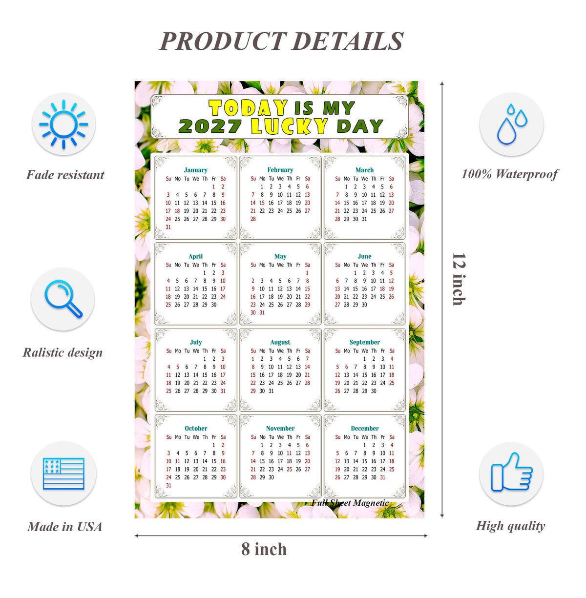 2027 Peel & Stick Calendar - Today is my Lucky Day Removable - 029