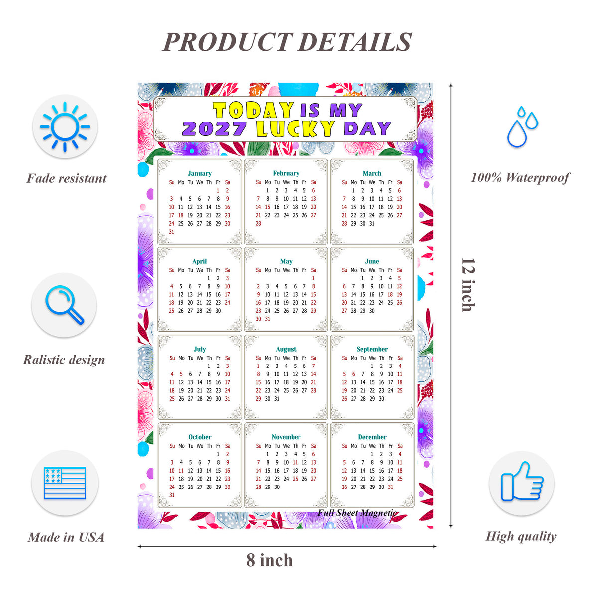 2027 Peel & Stick Calendar - Today is my Lucky Day Removable - 017