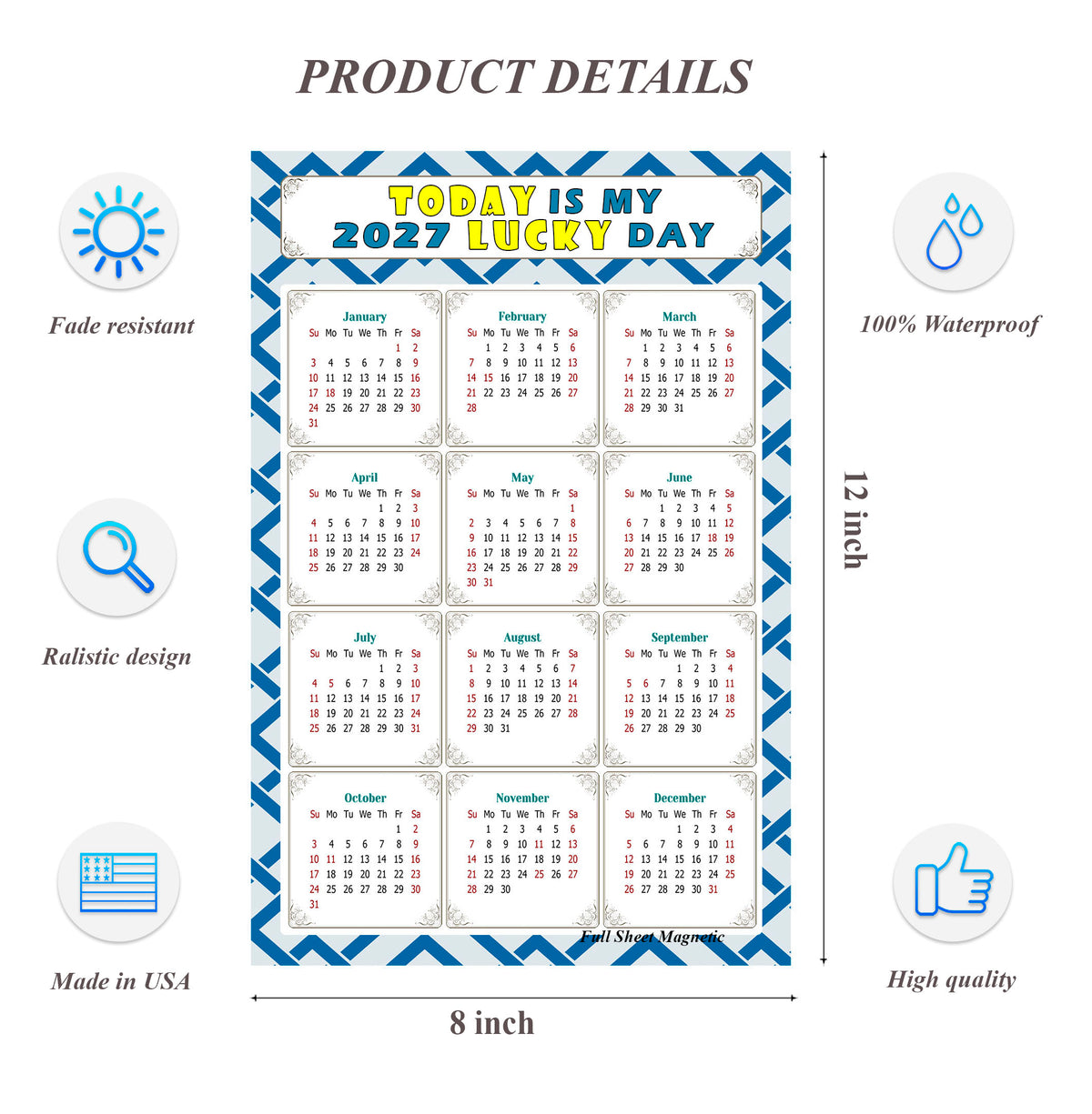 2027 Peel & Stick Calendar - Today is my Lucky Day Removable - 035