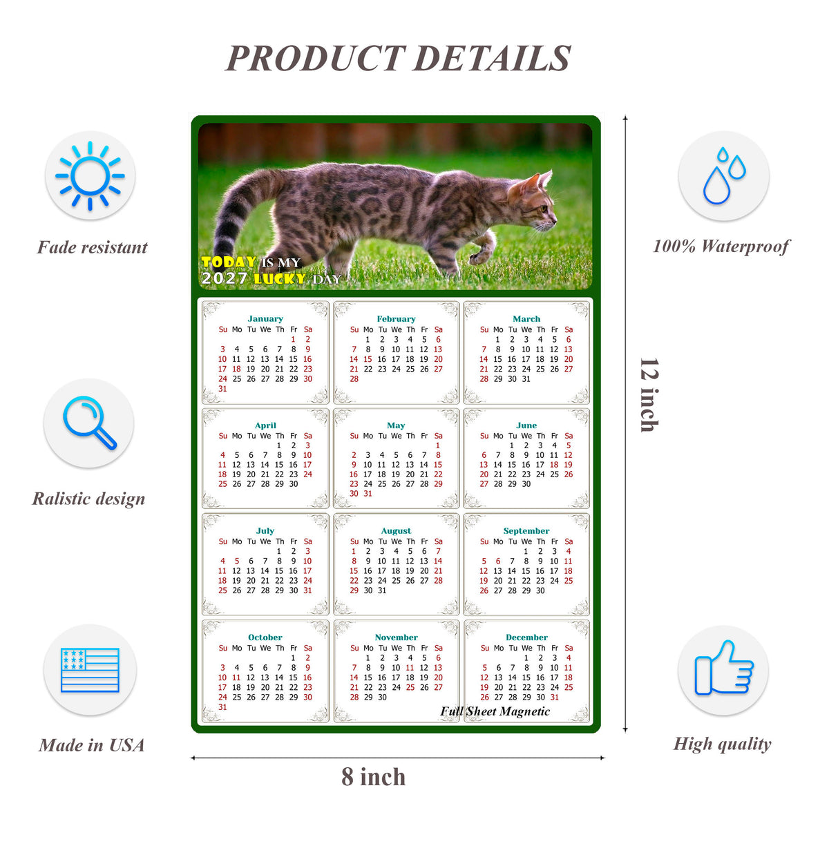 2027 Peel & Stick Calendar - Today is my Lucky Day Removable - Cat 09 (12"x 8")