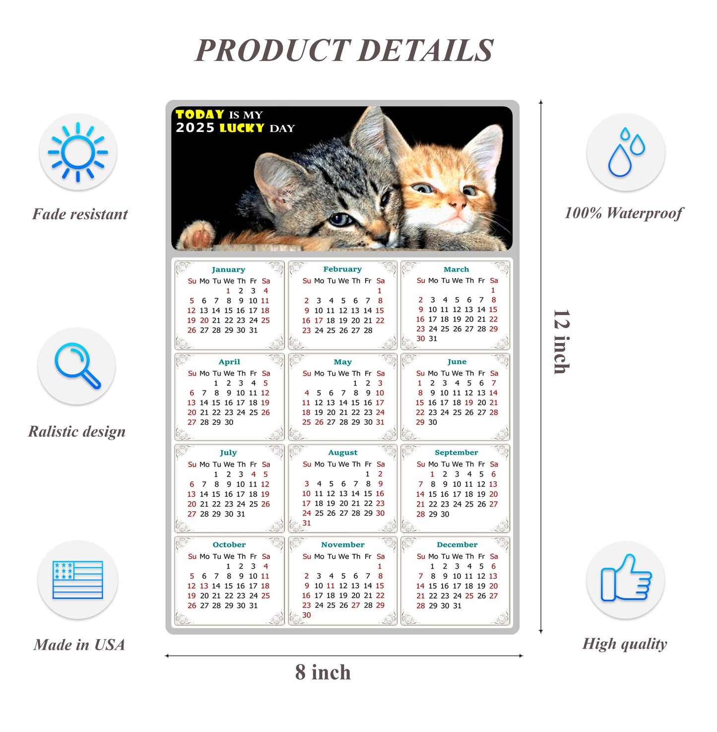 2025 Peel & Stick Calendar - Today is my Lucky Day Removable - Cat 010 (12"x 8")