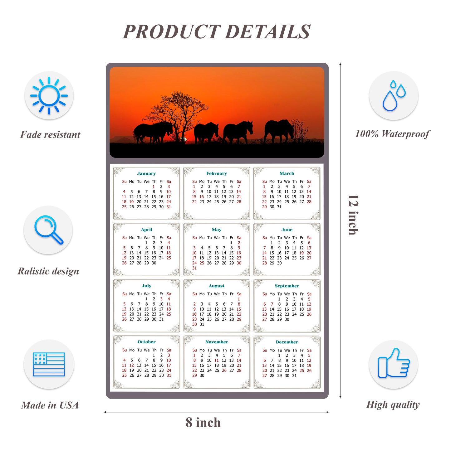 2026 Peel & Stick Calendar - Today is my Lucky Day Removable - Horses 011 (12"x 8")