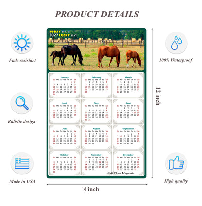 2027 Peel & Stick Calendar - Today is my Lucky Day Removable - Horses 010 (12"x 8")