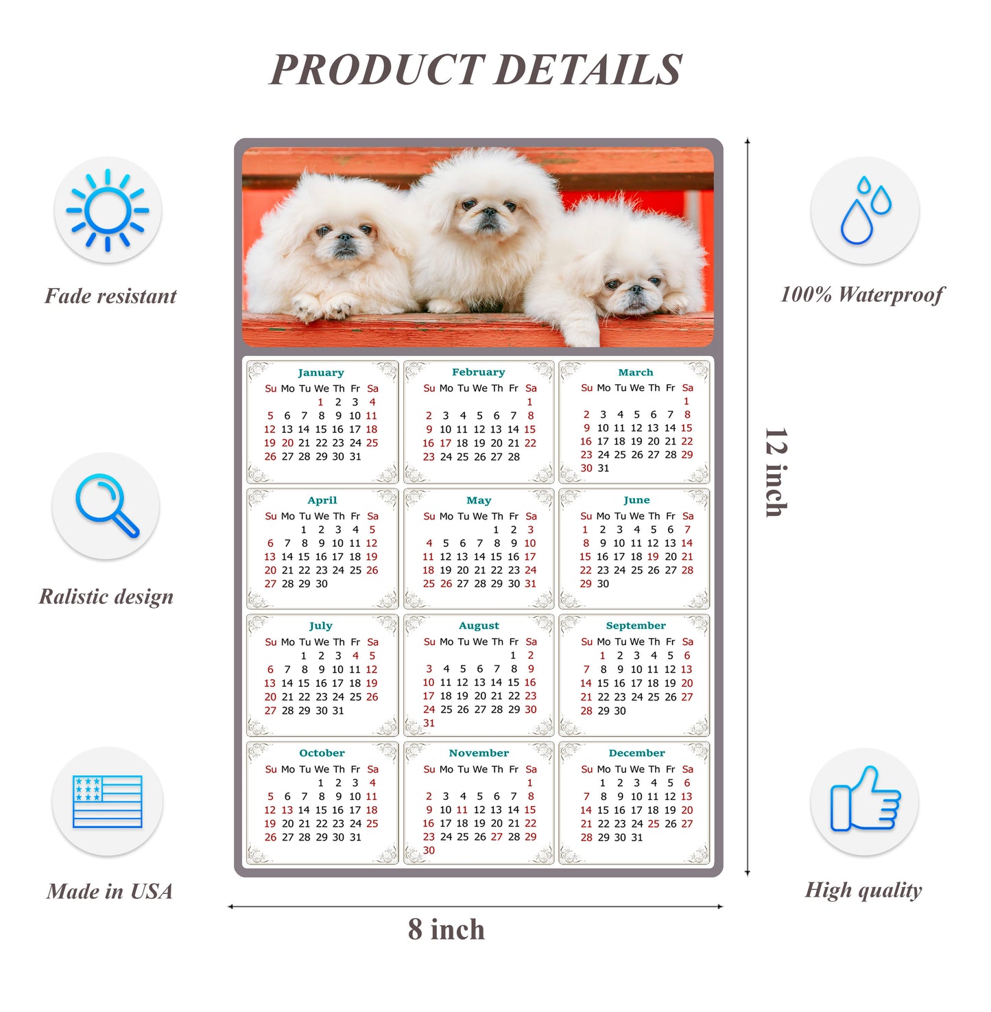 2026 Peel & Stick Calendar - Today is my Lucky Day Removable - Dogs 022 (12"x 8")