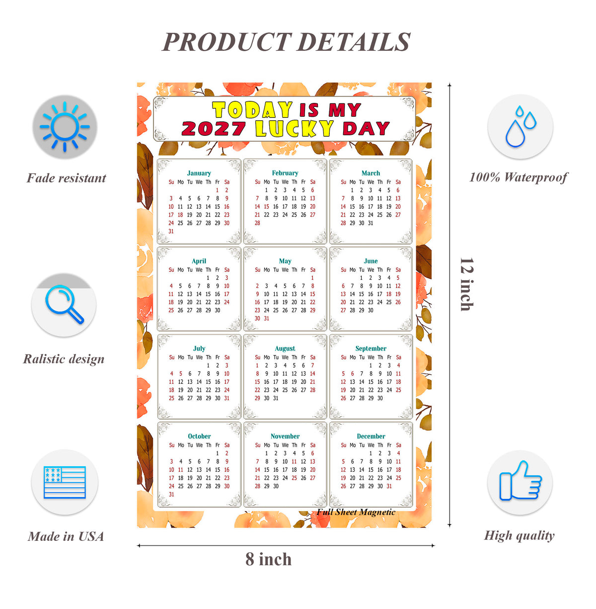 2027 Peel & Stick Calendar - Today is my Lucky Day Removable - 022